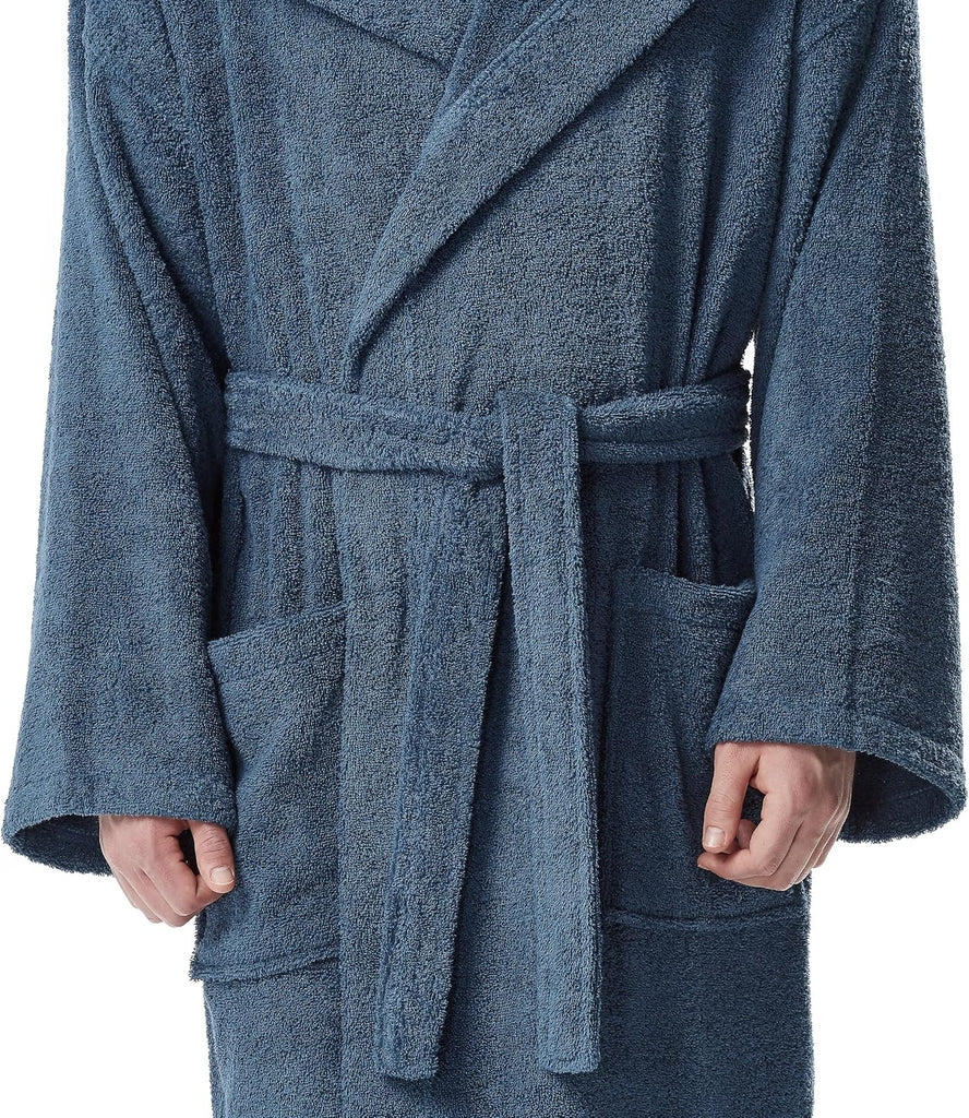 Men's Hooded Classic Bathrobe Turkish Cotton Robe with Full Length Options
