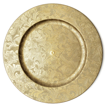 Gold Floral Charger Plates - 13-Inch Elegant Chargers - Set of 6 - For Small to Regular-Size Dinnerware & Soup Bowls