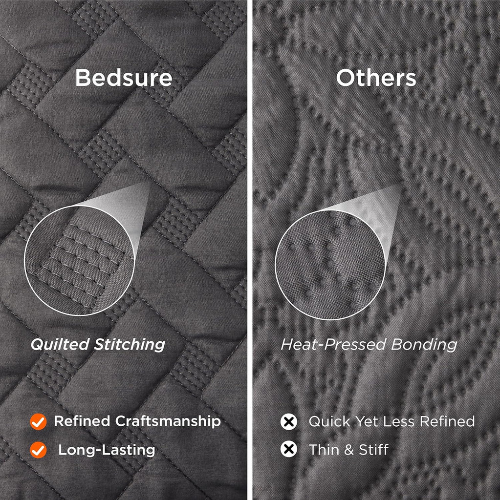 Quilts King - Grey Bedspreads King with Basket Weave Pattern, Soft Quilt Bedding Set, Lightweight Comforter Set