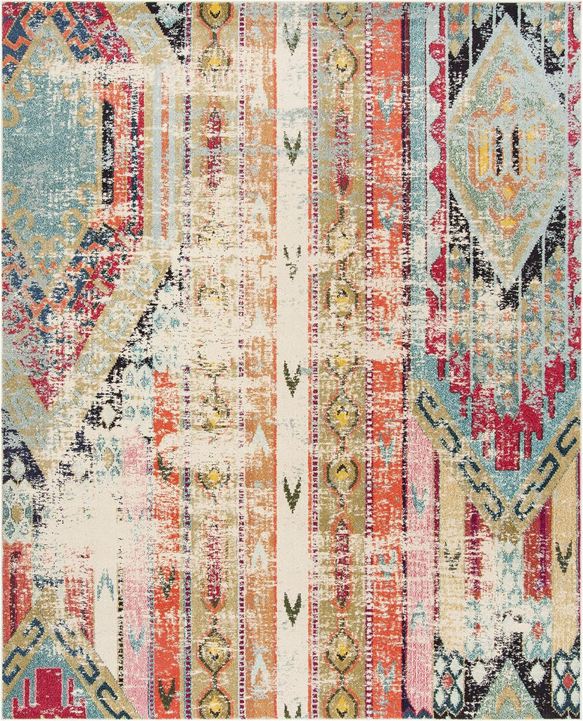 Monaco Collection Area Rug, Multi, Boho Chic Tribal Distressed Design, Non-Shedding & Easy Care, Ideal for