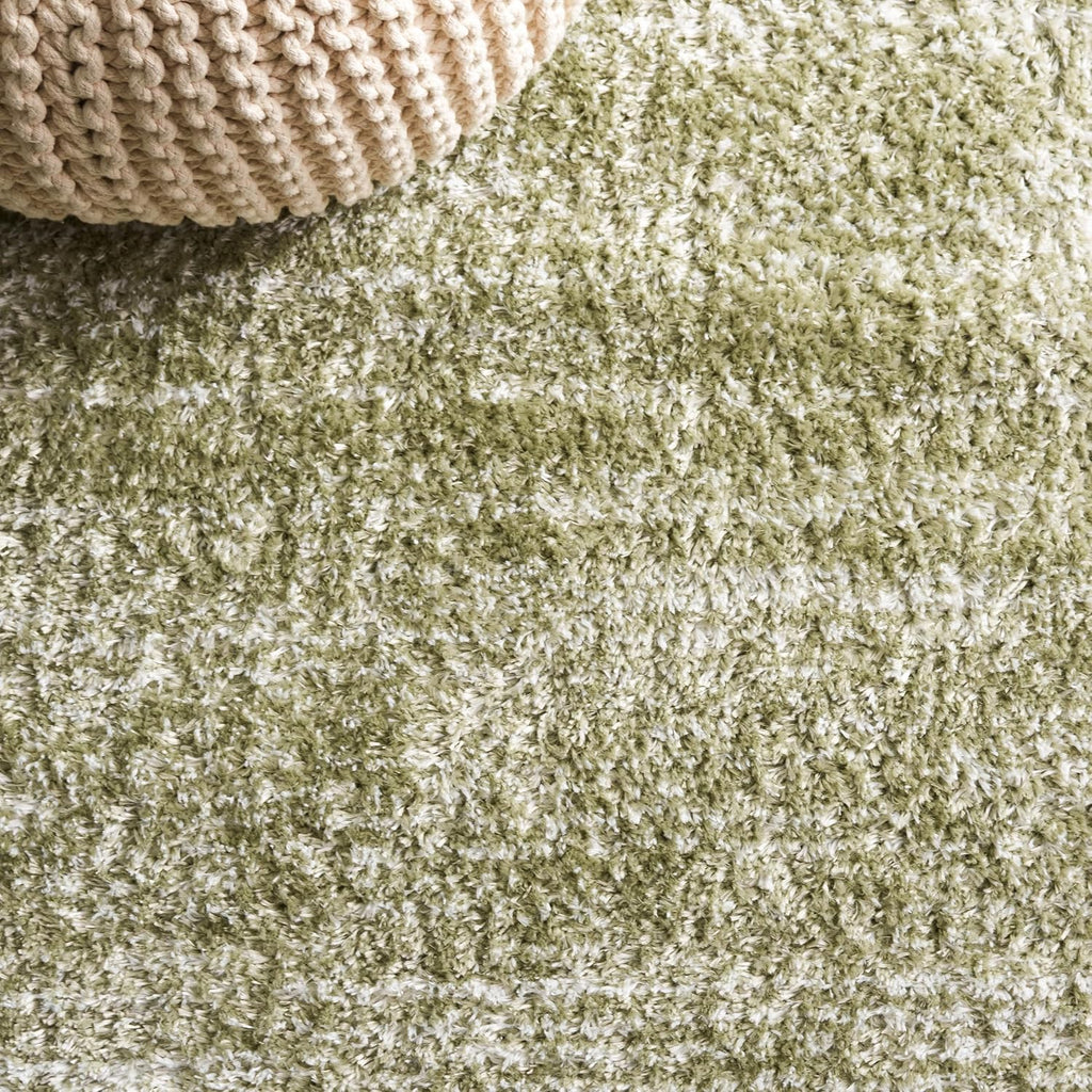Tahoe Shag Collection Area Rug - 5' Square, Sage/Ivory, Geometric Design, Plush 1.2 Inch Thick Ideal for High Traffic