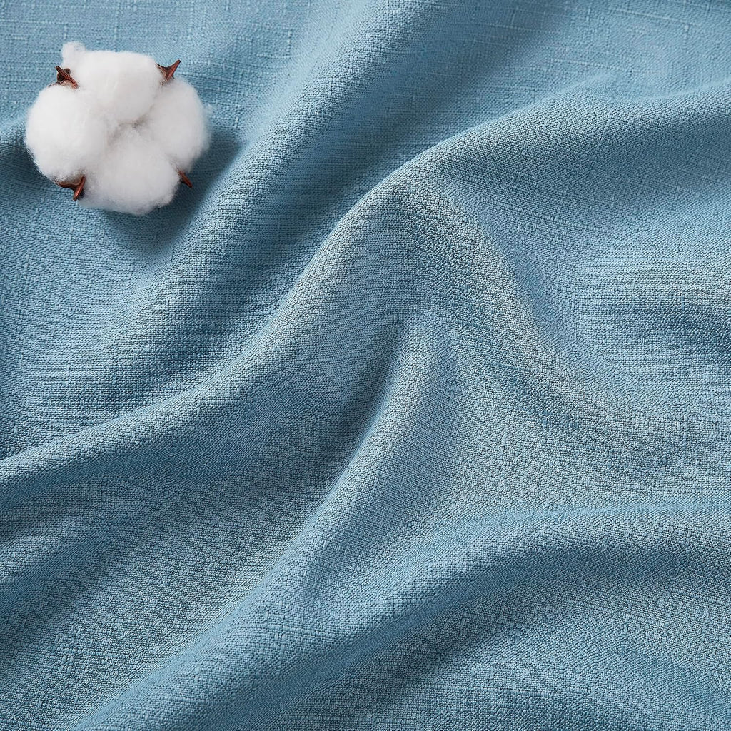 Dusty Blue Linen Texture Curtains for Living Room Bedroom Pinch Pleated 84 Inch Length Semi Sheer Window Curtains 2