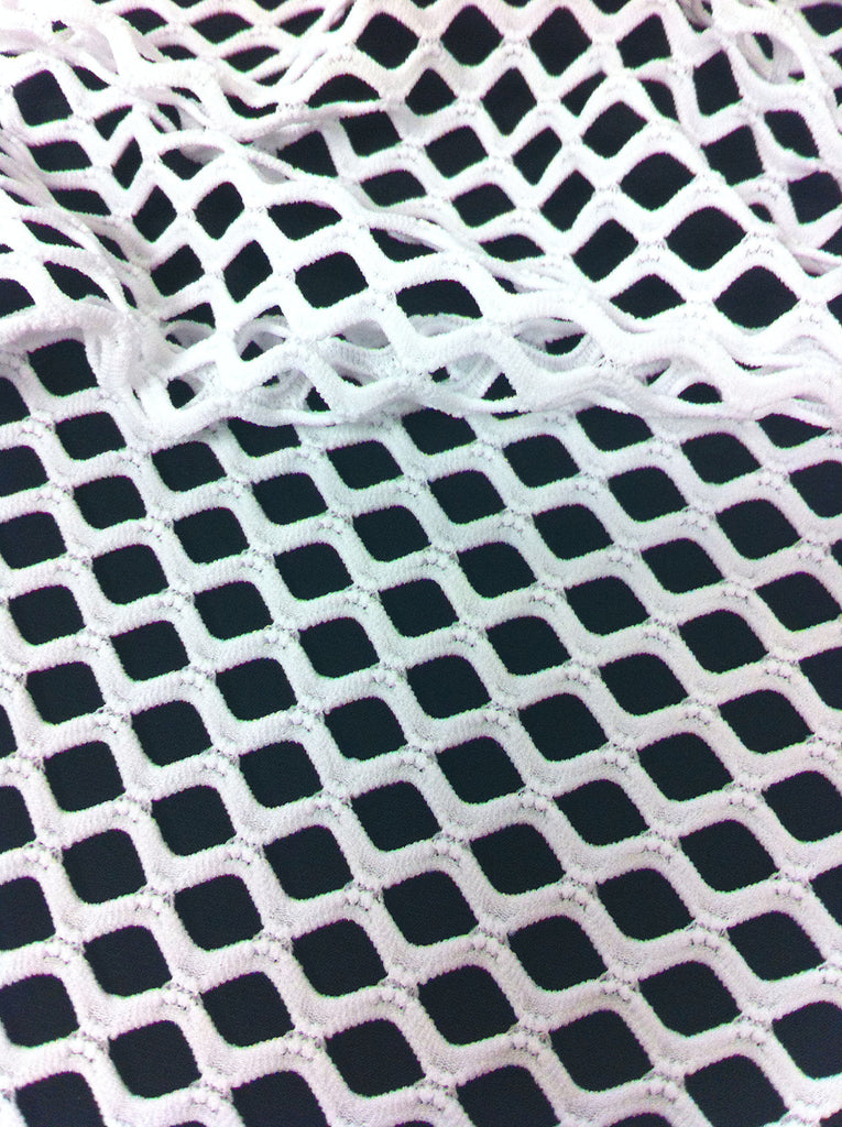 Big Hole Diamond Mesh on Stretch Polyester Spandex Fabric by The Yard (White)