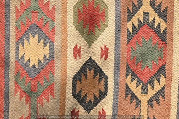 Handwoven Kilim Wool & Jute Area Rug - Flatweave Dhurrie Rug Bedroom Kitchen or Entryway - Non-Slip Stylish Home