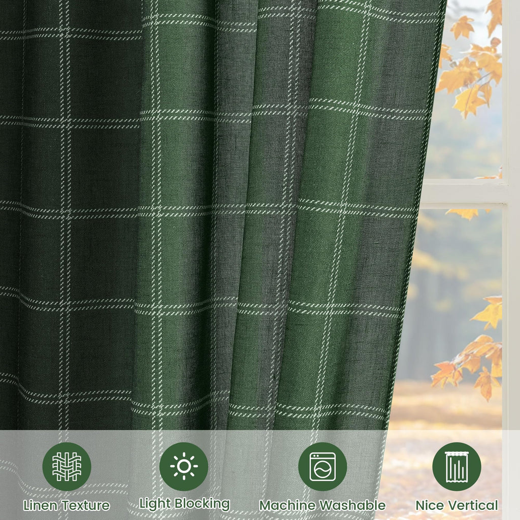 Linen Buffalo Plaid Semi Sheer Gingham Curtains 84 Inches Long