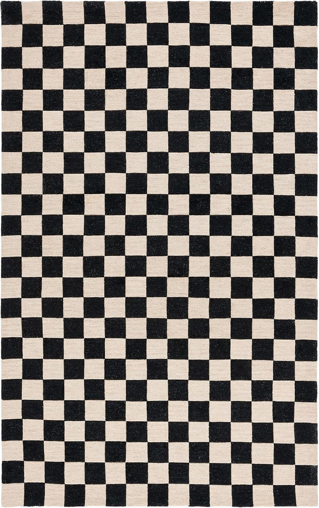X Area Rug Collection - 6' Square, Black & Beige, Handmade Wool, Checkered Pattern, Ideal, Dining Space (MSR4760Z)