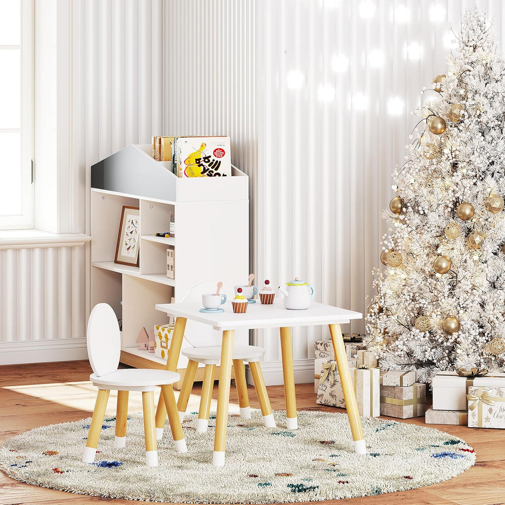 Wooden Toddler Table and Chair Set, Round-Back Design, White