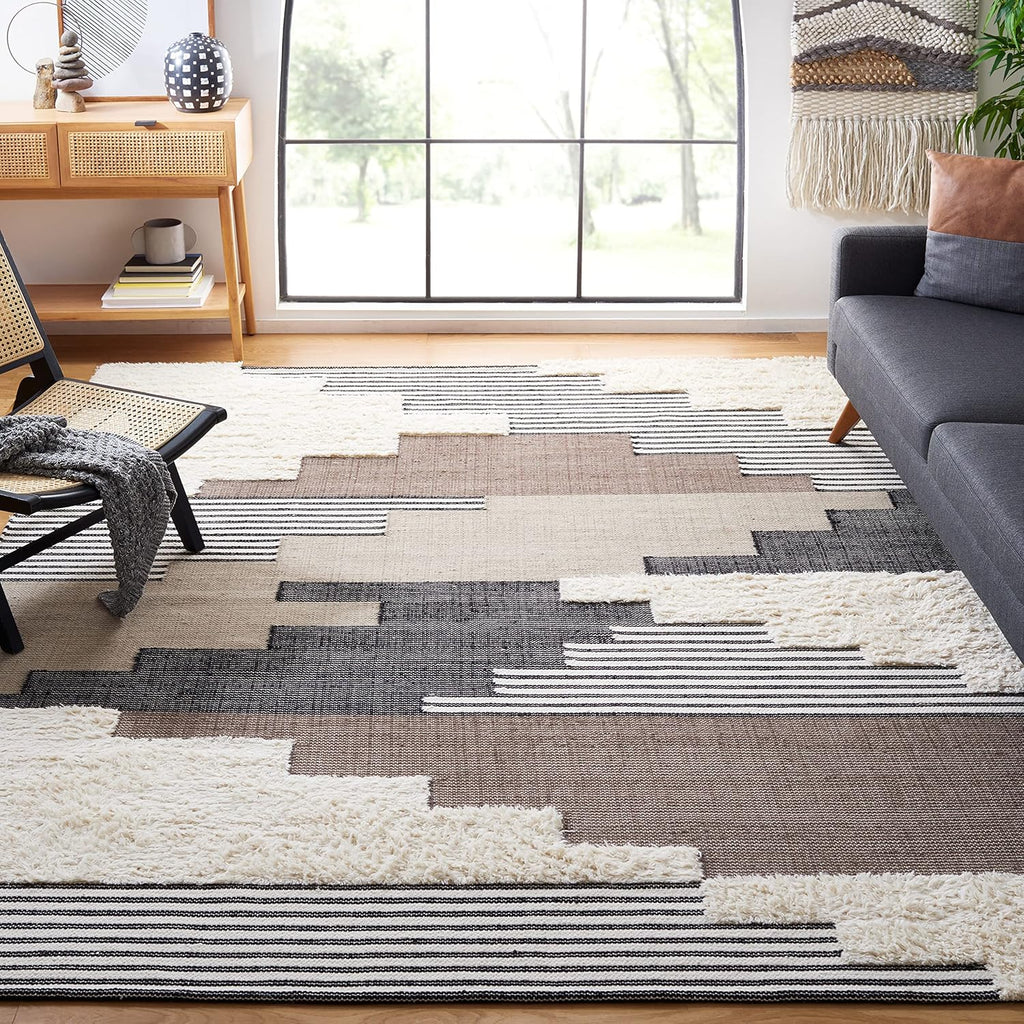 Kenya Area Rug - 10' x 14', Black & Ivory, Handmade Southwestern Wool