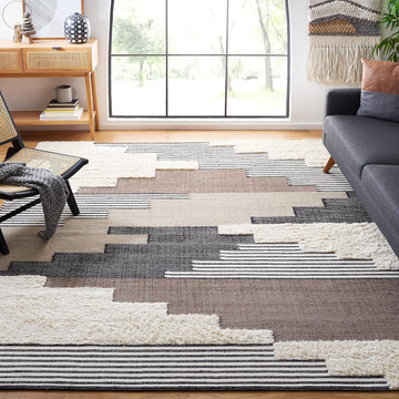 Kenya Area Rug - 10' x 14', Black & Ivory, Handmade Southwestern Wool