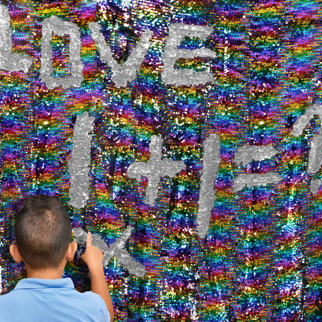 Flip Sequin Fabric by The Yard, Half Yard, Rainbow + Silver