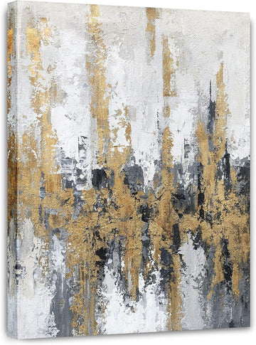 Modern Abstract Skyline Canvas Wall Artwork With Gold Foil Modern Oil Painting Pictures with Framed Bedroom Bathroom