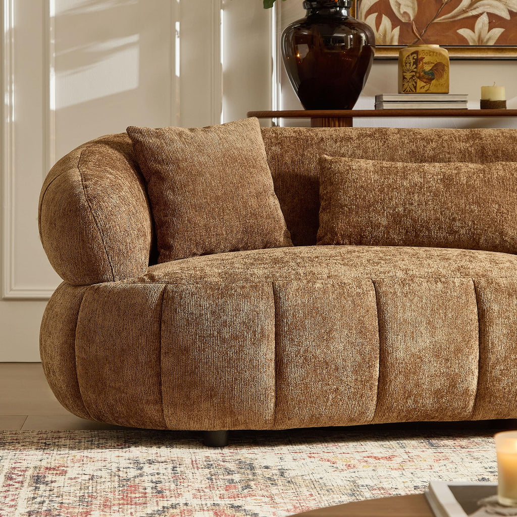Curved Sectional Sofa, 103", 4-Seat, High-Density Foam, Sculptural, Brown