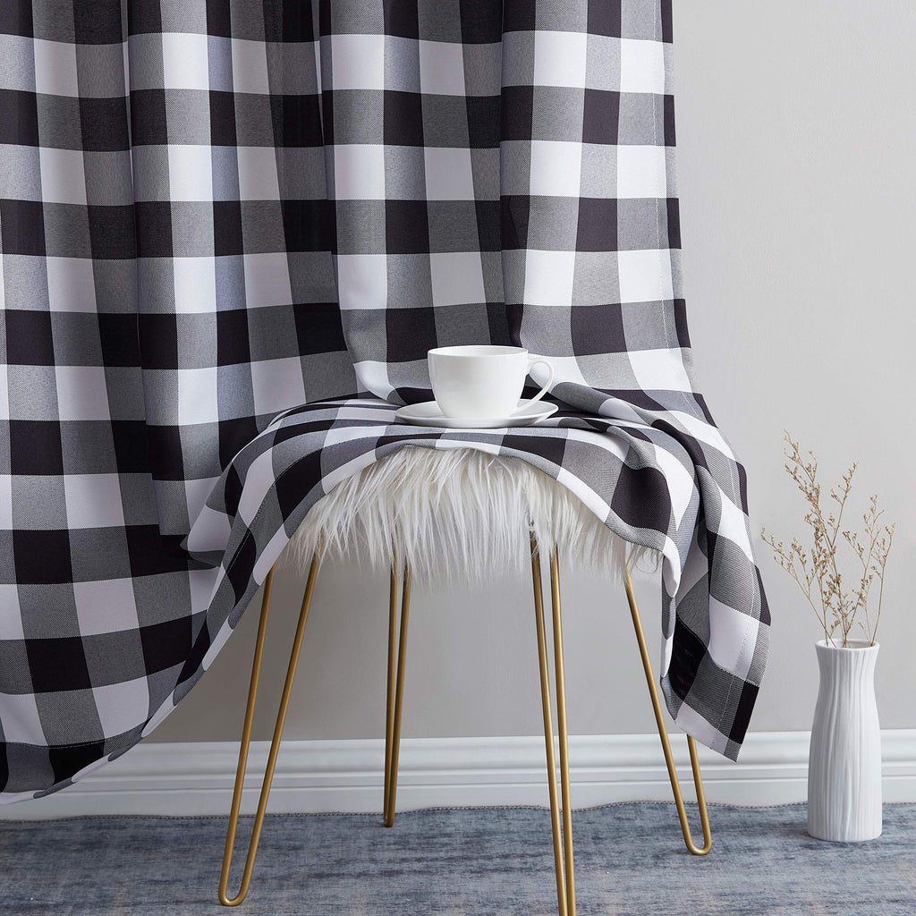 Hilltop Buffalo Check Textured Light Filtering Grommet Lightweight Window Curtains Drapery, 2 Panels (52 x 96 Inch