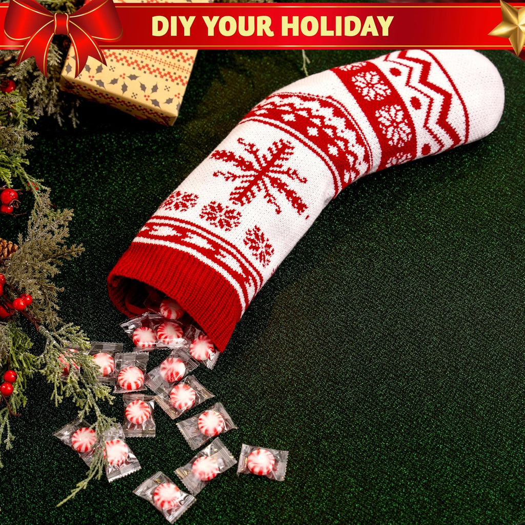 18" Christmas Knit Stockings, Large Rustic Yarn Xmas Stockings Bulk, Cable Knit Xmas Stockings with Snowflake - Set of 6