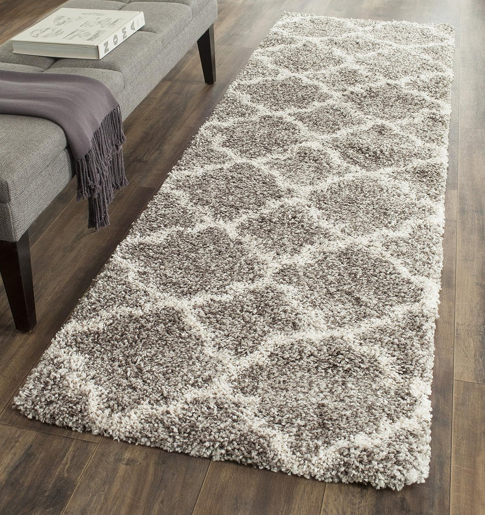 Hudson Shag Collection 2'3" x 8' Grey/Ivory SGH282B Moroccan Trellis Non-Shedding Living Room Bedroom Dining Room