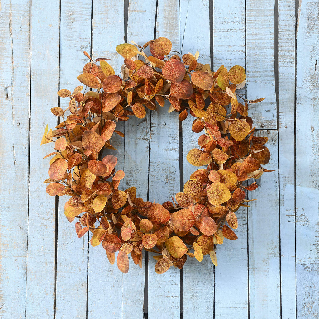 20" Fall Wreath for Front Door, Golden Eucalyptus Leaves