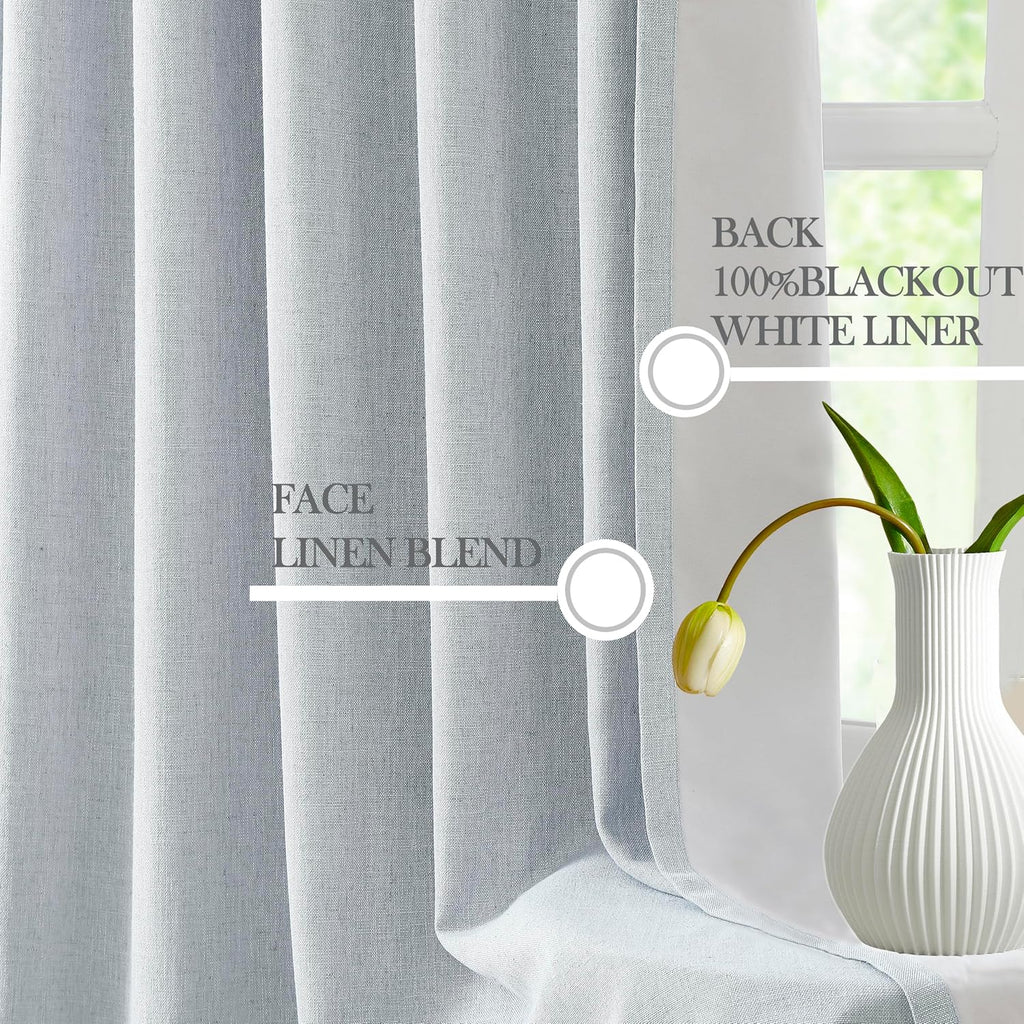 Natural Pinch Pleated Linen Full Blackout Curtains (Set of 2 Panels)