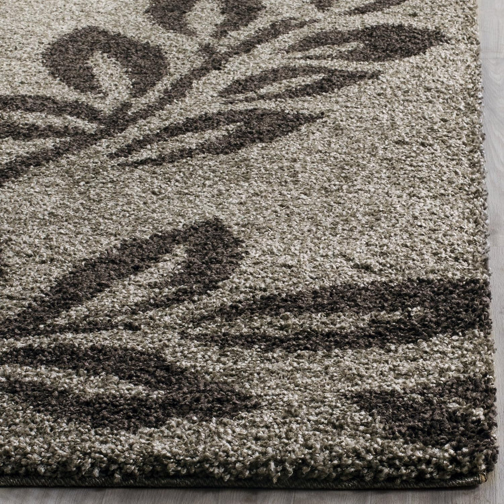 Florida Shag Collection Area Rug - 4' Square, Smoke & Dark Brown, Floral Design, Non-Shedding & Easy Care, 1.2-inch