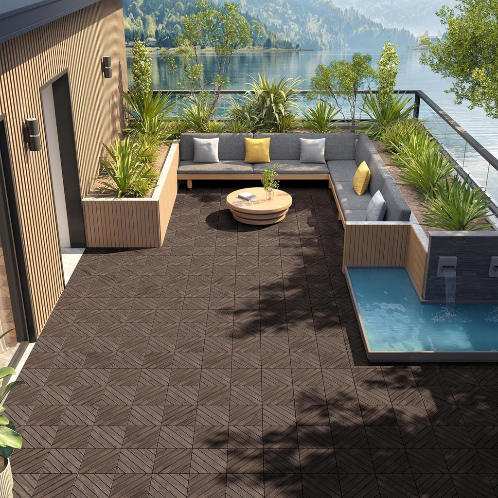 27PCS Wooden Flooring Patio Deck Tiles Interlocking Tiles Patio Solid Wood and Plastic Indoor&Outdoor 12 x 12in