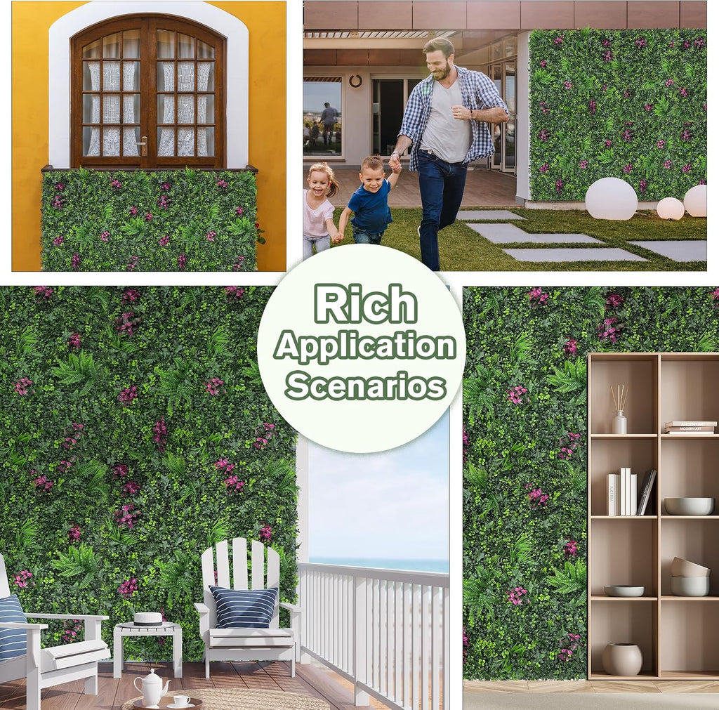 Faux Greenery Grass Wall Boxwood Plant Panel: 20"x20"() - Set of 8