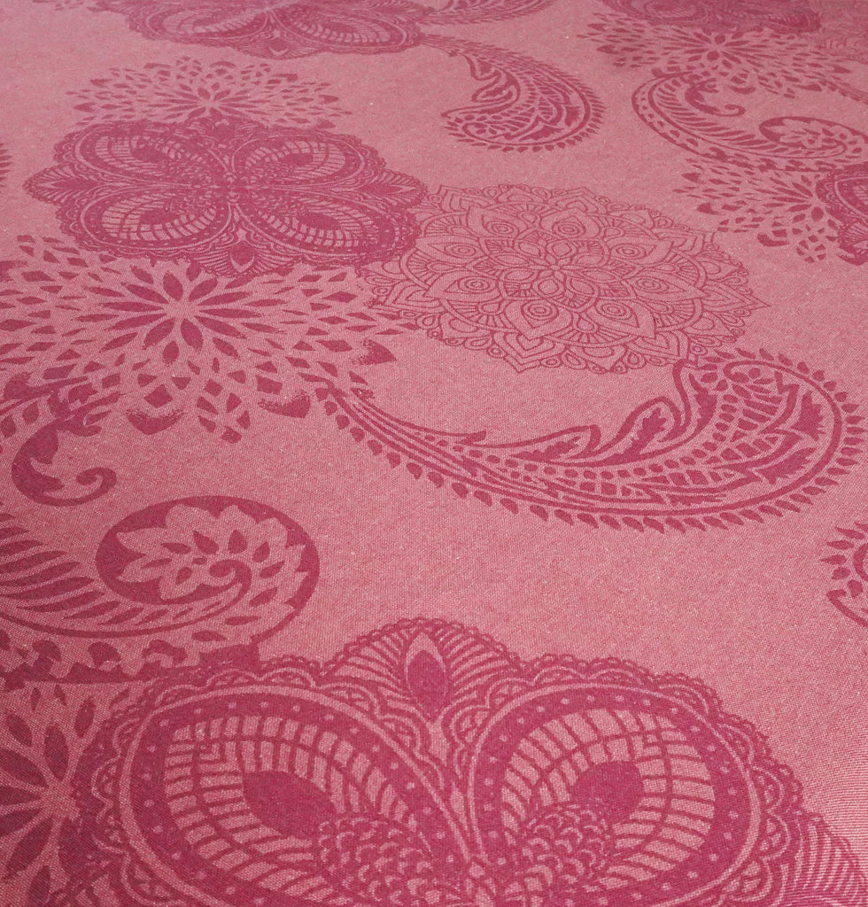 Cotton Damask Print Tablecloth with Scalloped Edge, Machine Washable, Onion Pink, 60 x 90 Inch Rectangle