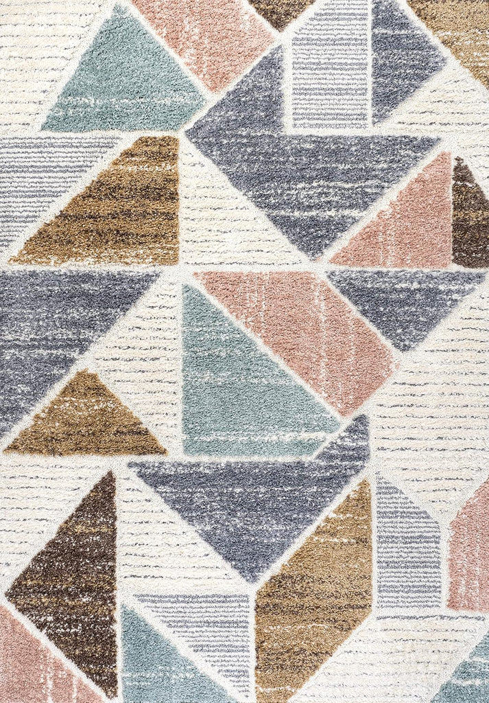 Colorblock Carved High-Low Multi Indoor Area Rug 3X5 ft, Aileen Geometric Scandi, Easy-Cleaning, High Traffic
