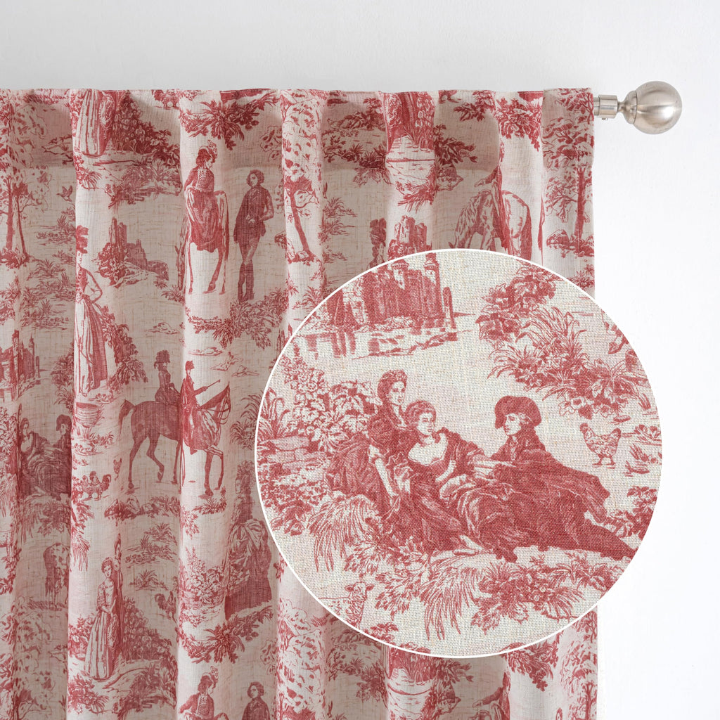 100% Blackout Curtains Toile Linen Back Tab, W52xL84, Red