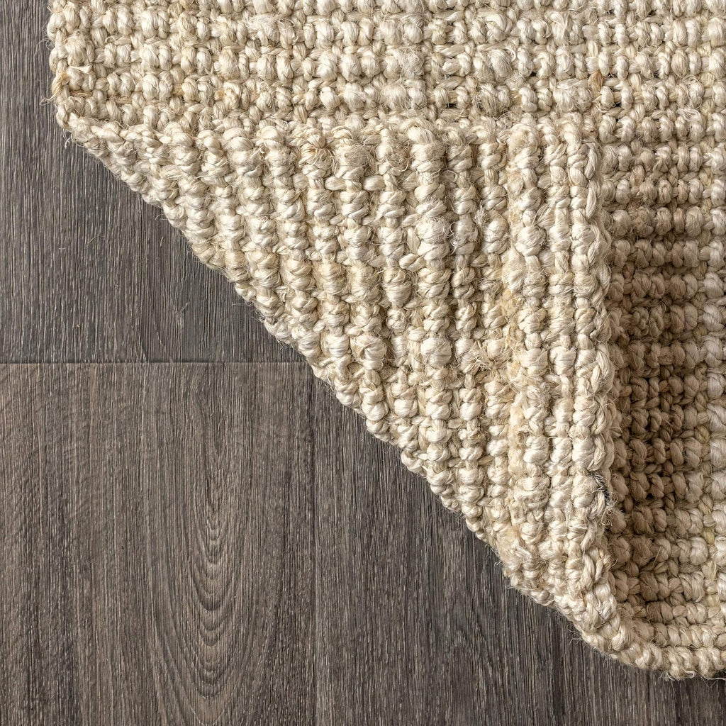Hiro Hand Woven Chunky Jute Ivory Square Indoor Area Rug, Bohemian, Transitional, Easy-Cleaning, Pet Friendly