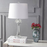 24.5" Clear Crystal LED Table Lamp, Hollywood Regency Modern Glam Candlestick Lamp with White Linen Drum Shade Bedroom