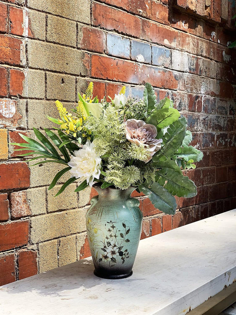 Faux Flowers in Ceramic Vase, Artificial Flower Arrangement Decoration Kitchen Living Dining Room Coffee Table