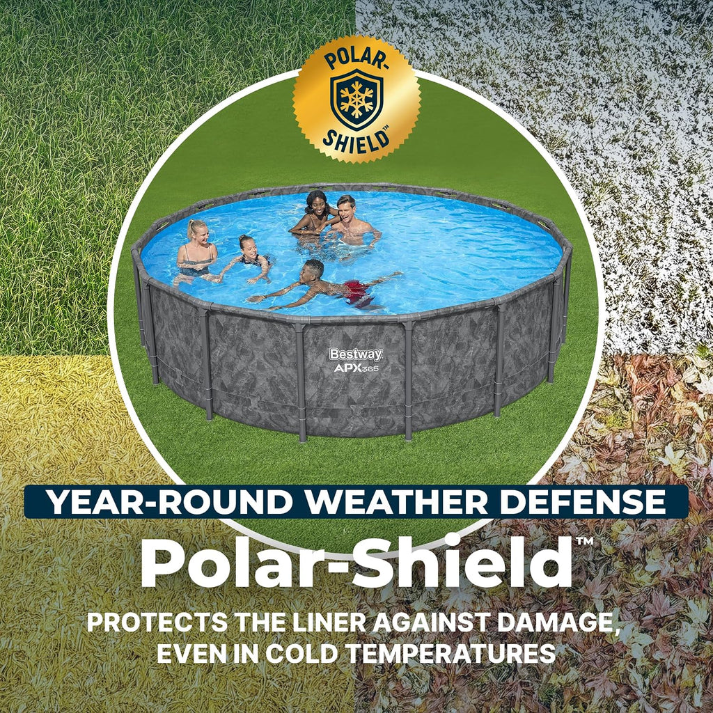 APX 365 16' x 48" Above Ground Pool, Round Metal Frame Outdoor Swimming Pool Set with Sand Filter Pump, Ladder, and