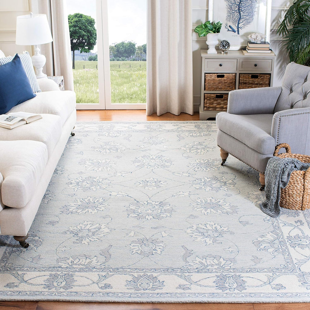 Micro-Loop Area Rug - 10' x 14', Light Blue & Ivory, Handmade Wool