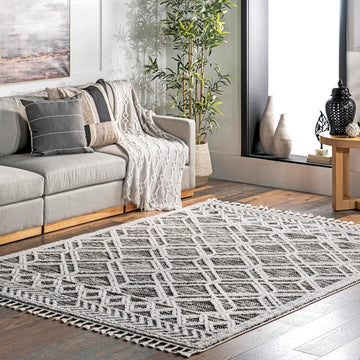 Ansley Grey Trellis Power Loomed Area Rug
