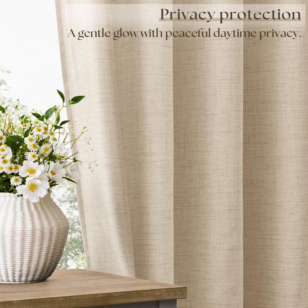102 Inch Length Warm Beige Curtains Ecru Flax Burlap 2 Panels