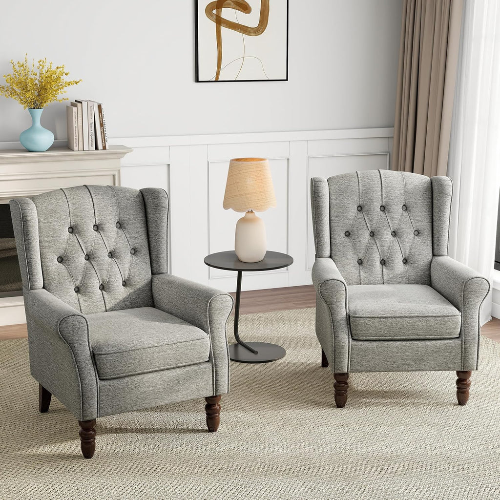 High Back Floral Accent Chair - Retro Wingback Upholstered Armchair with Nailhead Trim, Solid Wood Legs, Fabric