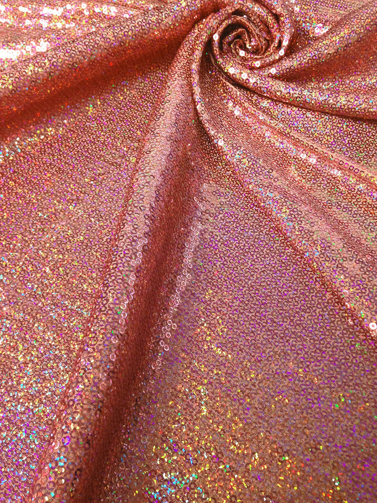3mm Micro Mini Holographic Sequins on Stretch Polyester Spandex Jersey Fabric (Peach)