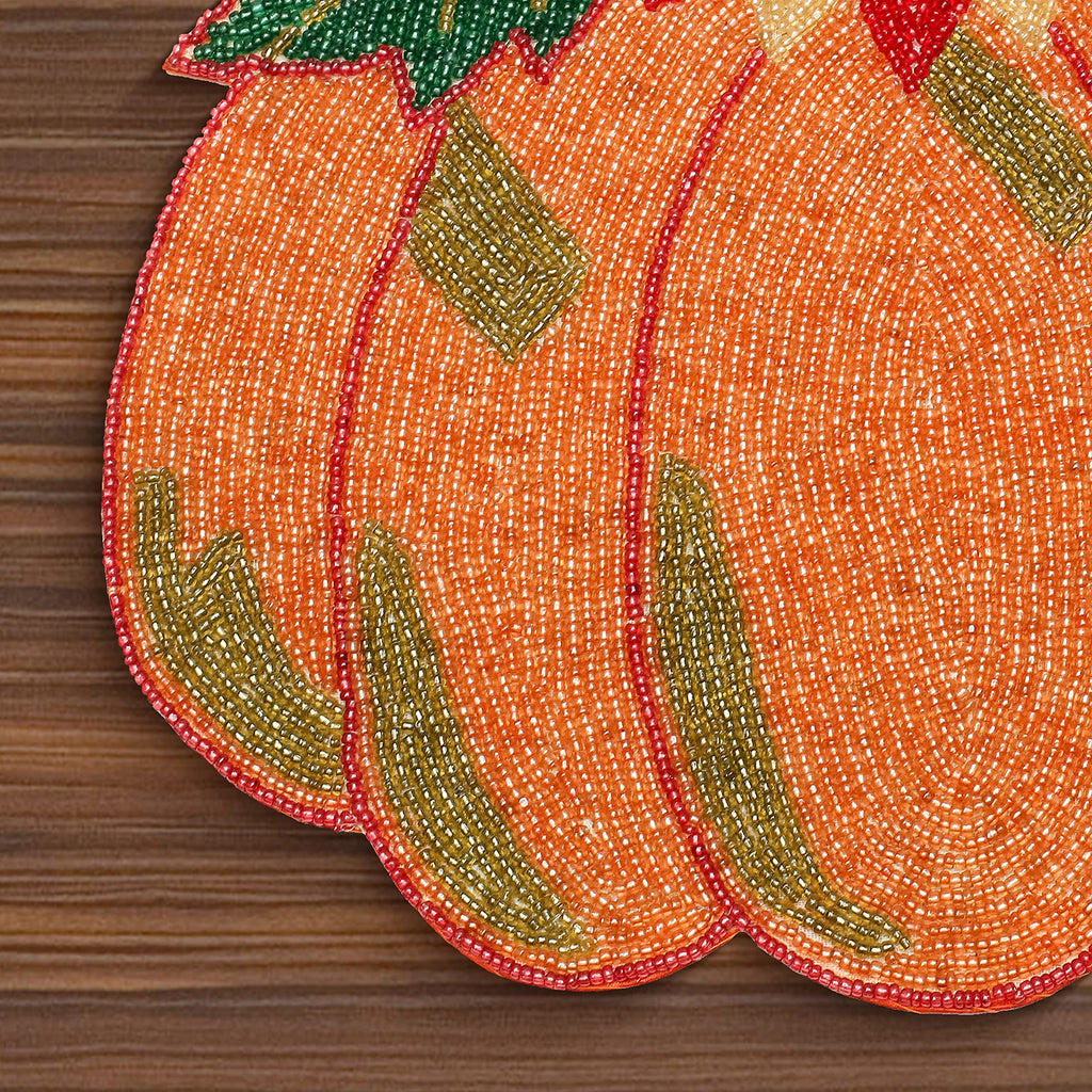 Lightnpro Beaded Pumpkin Placemats Set of 2 - 13 Inch Round Multicolor Charger Mats, Handcrafted Artisan Table