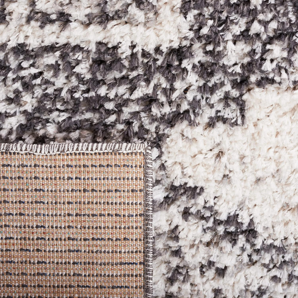 Jericho Shag Collection Area Rug - 6'7" Square, Ivory & Black, Moroccan Boho Design, Non-Shedding & Easy Care