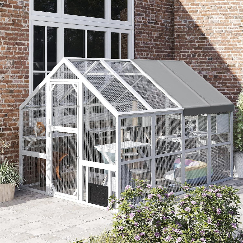110" L Large Catio Outdoor Cat Enclosure for Multiple Kittens White