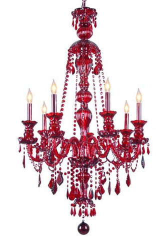 Red 7 Light Crystal Chandelier - Murano Venetian Style, H37.5" x W26" - G46-RED/490/7