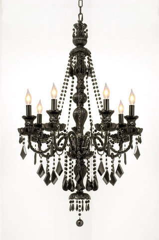 Jet Black 7 Light Crystal Chandelier - Murano Venetian Style, H37.5" x W26" - G46-BLACK/490/7