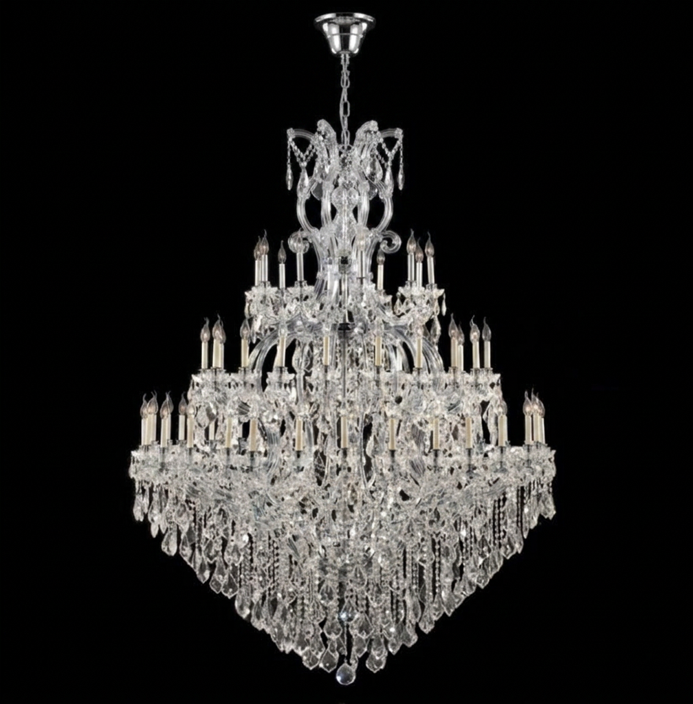 Maria Theresa Chandelier Crystal Lighting Dressed With Empress Crystal - 60 Lights Chrome Finish H98" W63" Great For Large Foyer / Entryway - A83-3000G60C