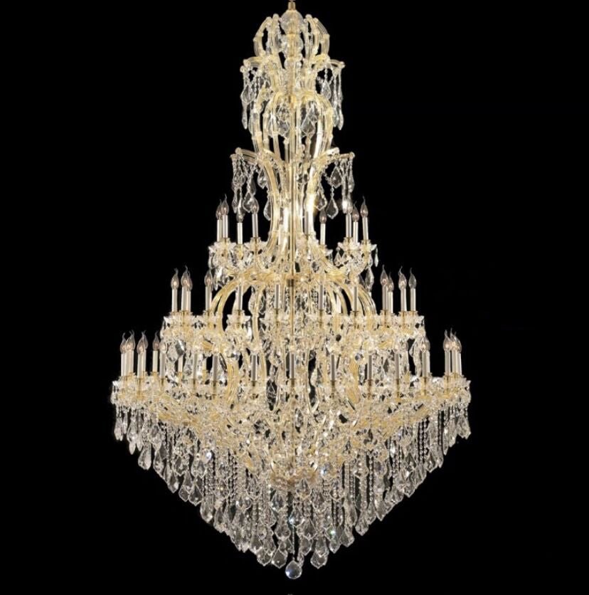 Maria Theresa Chandelier Crystal Lighting Dressed With Empress Crystal - 60 Lights Gold Finish H98" W63" Great For Large Foyer / Entryway - A83-3000G60G