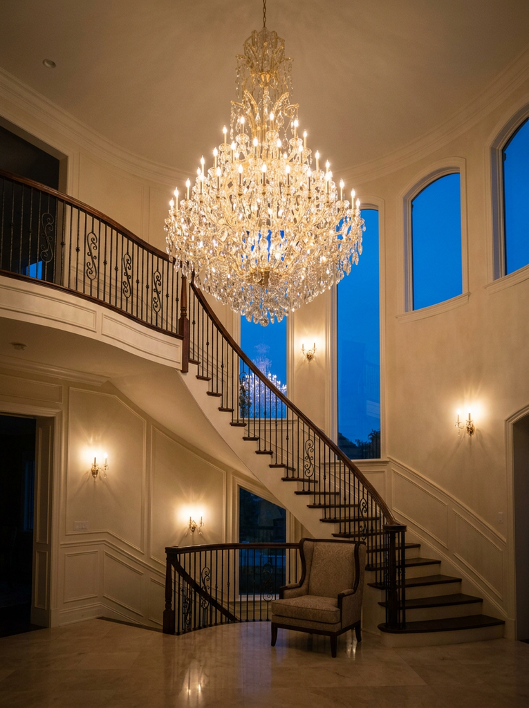 Maria Theresa Chandelier Crystal Lighting Dressed With Empress Crystal - 60 Lights Gold Finish H98" W63" Great For Large Foyer / Entryway - A83-3000G60G