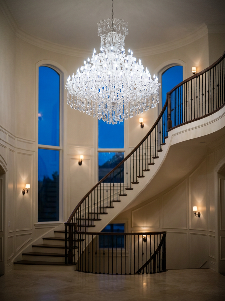 Maria Theresa Chandelier Crystal Lighting Dressed With Empress Crystal - 96 Lights Chrome Finish H106" W79" Great For Large Foyer / Entryway - A83-3000G96C