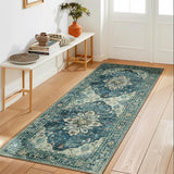 Area Rugs Washable Non-Slip, Floral Vintage Distress Print Pattern Medallion Carpet for Living Room Bedroom Dining Room
