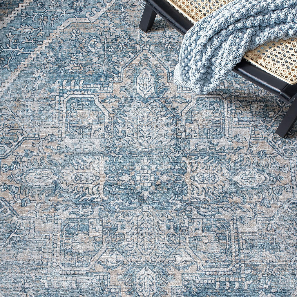 Victoria Area Rug - 10' x 14', Blue & Grey, Vintage Traditional Distressed Design, Non-Shedding & Easy Care