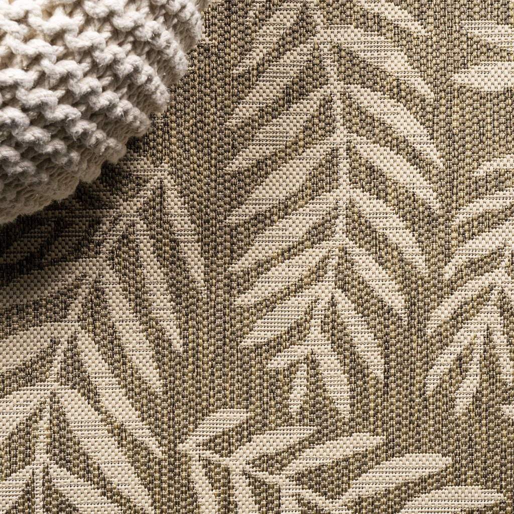 Palm Frond Indoor Outdoor Runner Rug 2X8 Brown/Beige, Nevis for Backyard, Patio, Porch, Easy-Cleaning, High Traffic