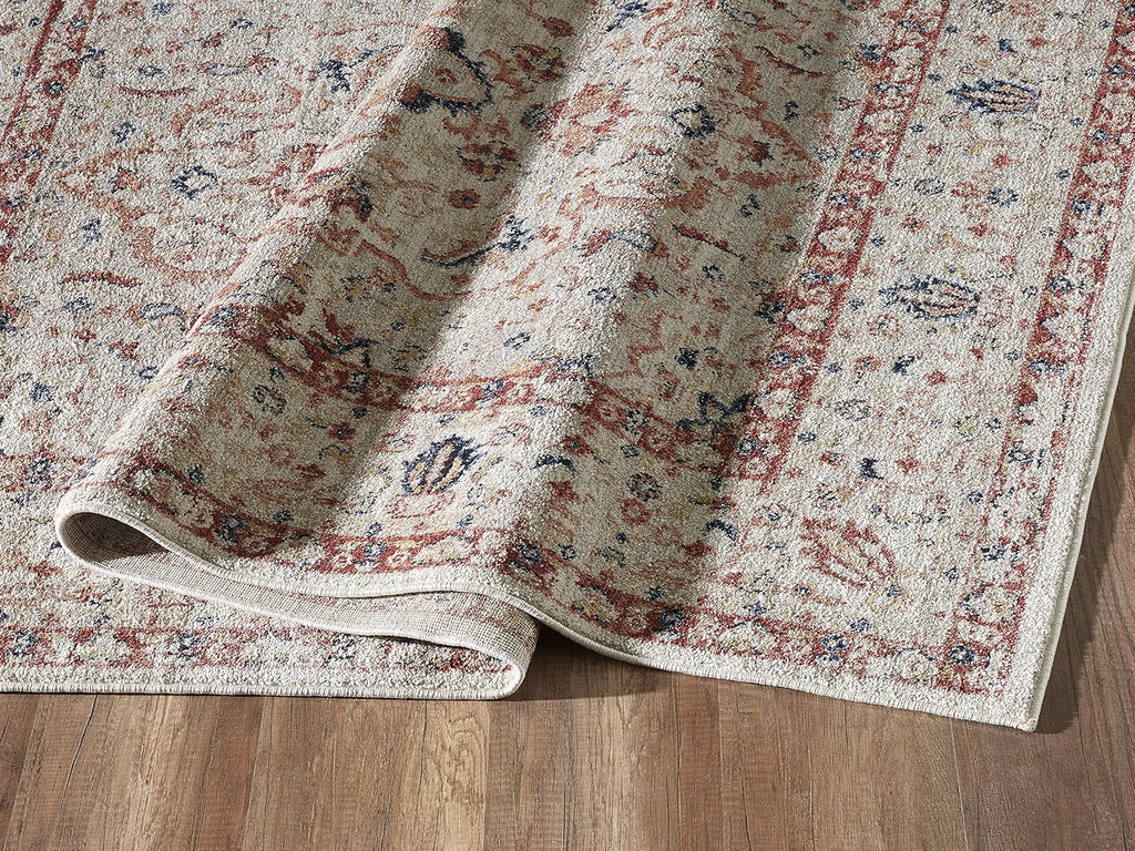Rugs Vintage 4' x 6' Diamond Medallion Area Rug - Babylon Collection Beige & Red Traditional Style Turkish Accent Rug