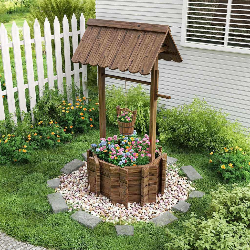 Wishing Wells for Outside, Wooden Wishing Well Planter for Yard, Upgrade Wishing Well with 4 Reinforced Rod & Hanging